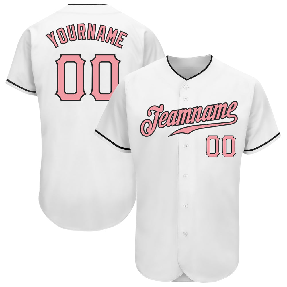 Custom White Pink-Black Authentic Baseball Jersey