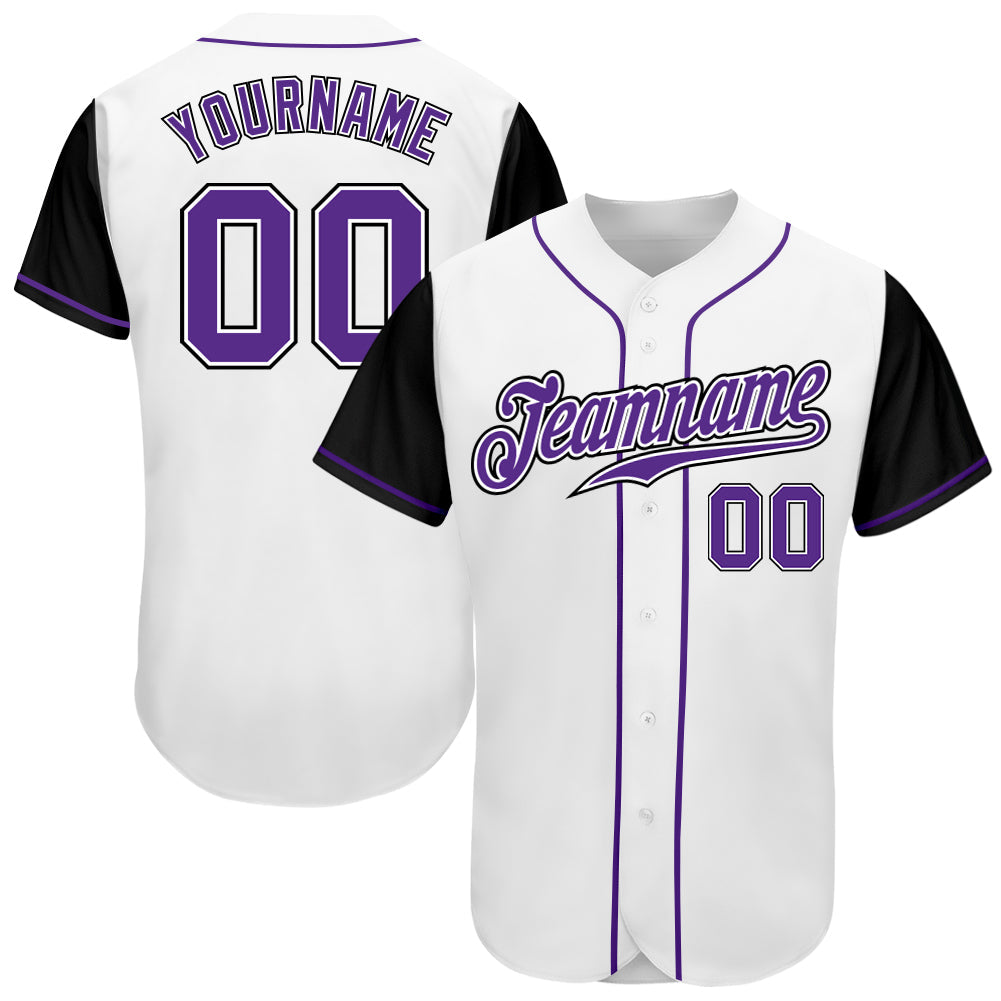 Custom White Purple-Black Authentic Two Tone Baseball Jersey