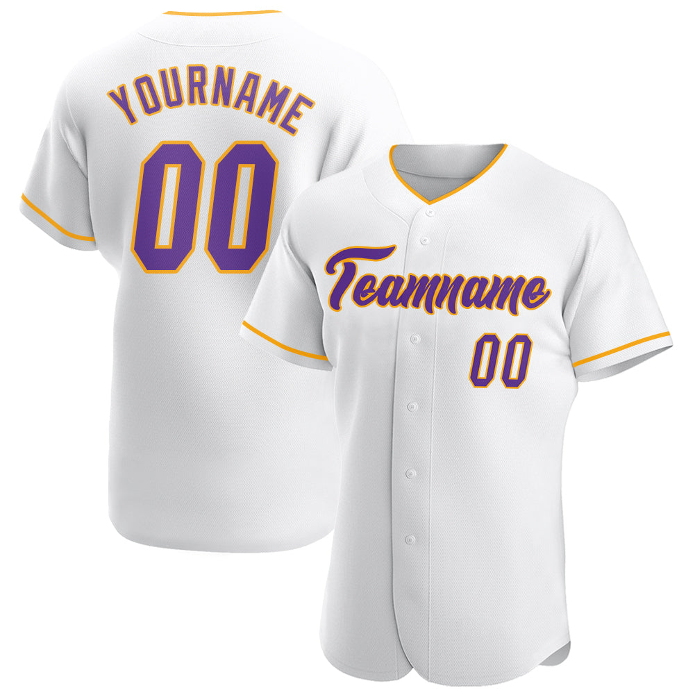 Custom White Purple-Gold Authentic Baseball Jersey