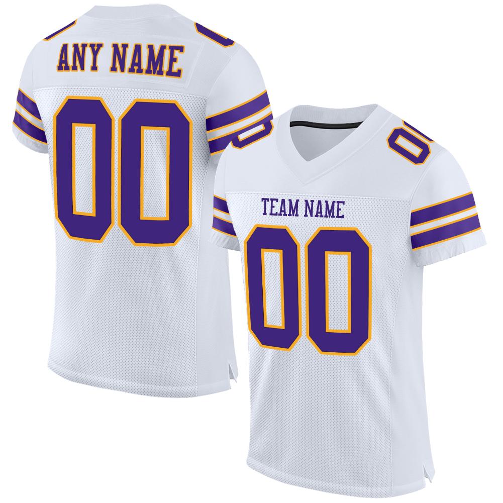 Custom White Purple-Gold Mesh Authentic Football Jersey