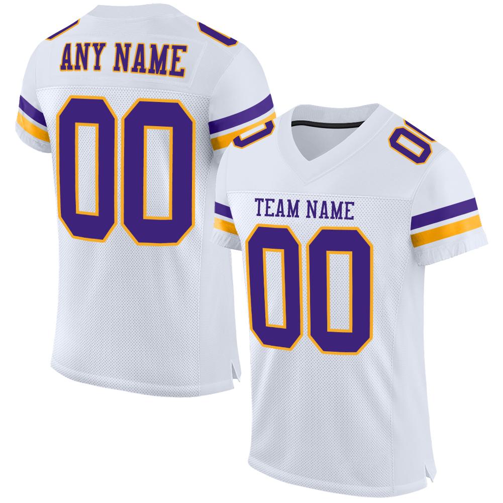 Custom White Purple-Gold Mesh Authentic Football Jersey