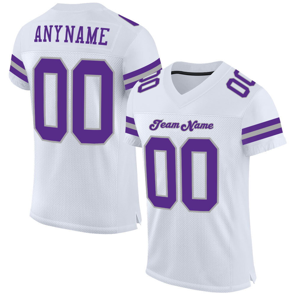 Custom White Purple-Gray Mesh Authentic Football Jersey