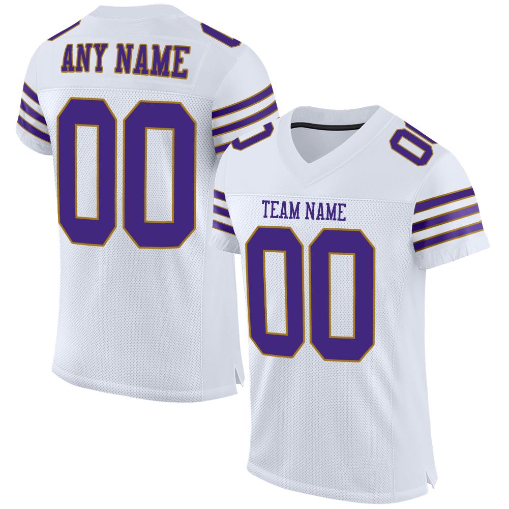 Custom White Purple-Old Gold Mesh Authentic Football Jersey