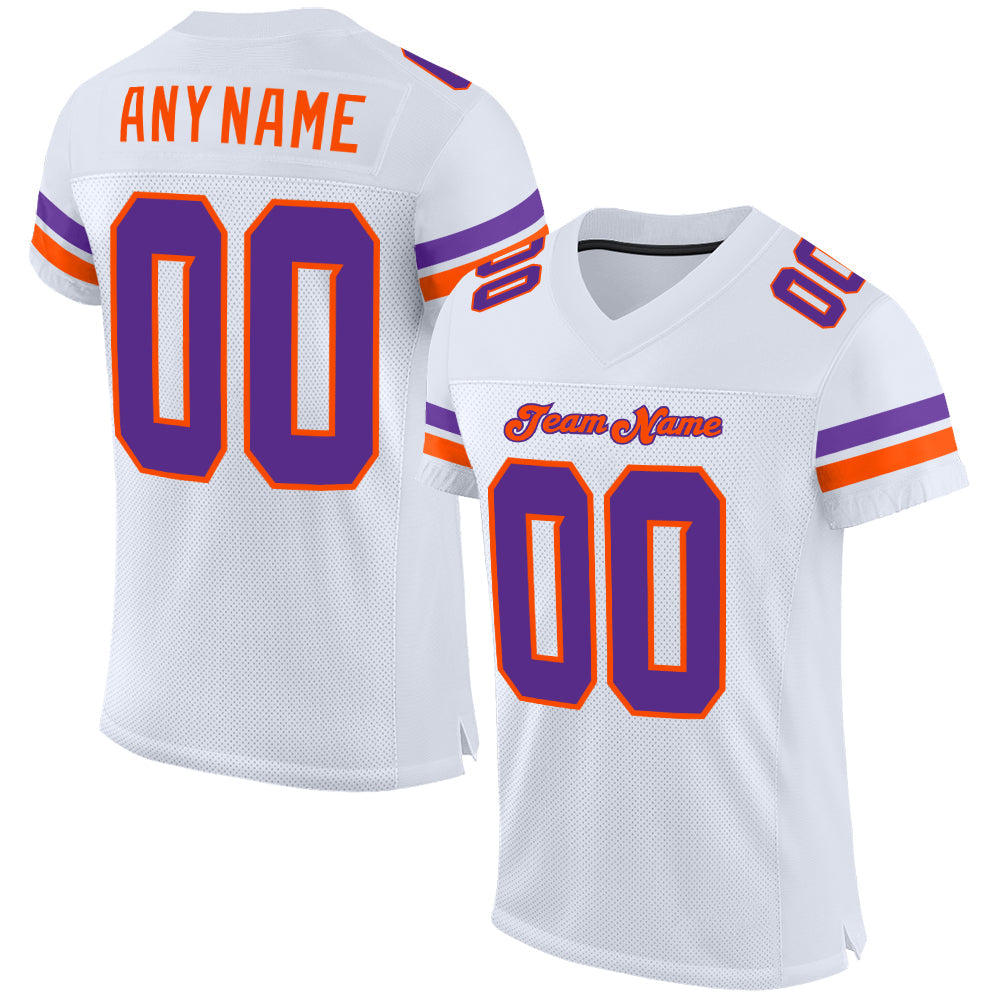 Custom White Purple-Orange Mesh Authentic Football Jersey