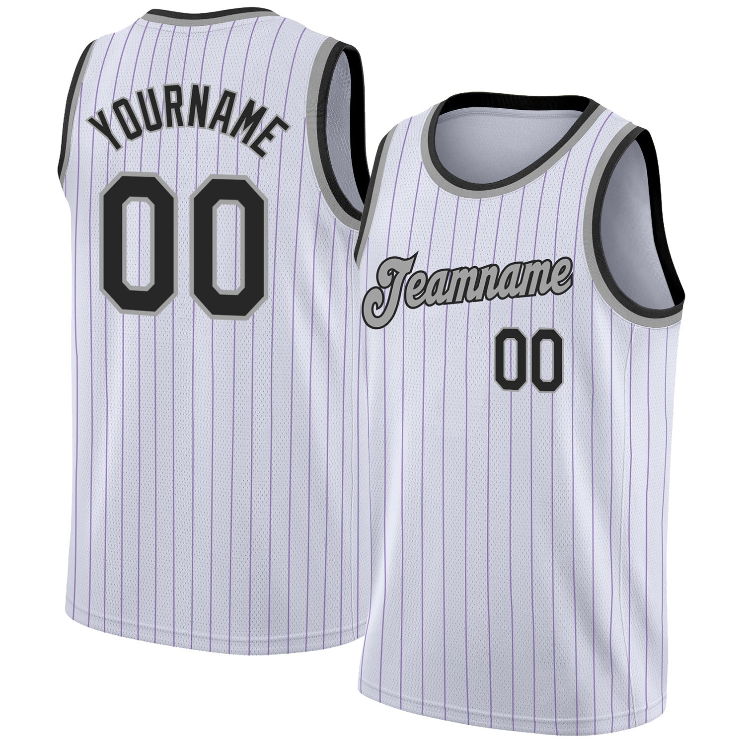 Custom White Purple Pinstripe Black-Silver Gray Authentic Basketball Jersey