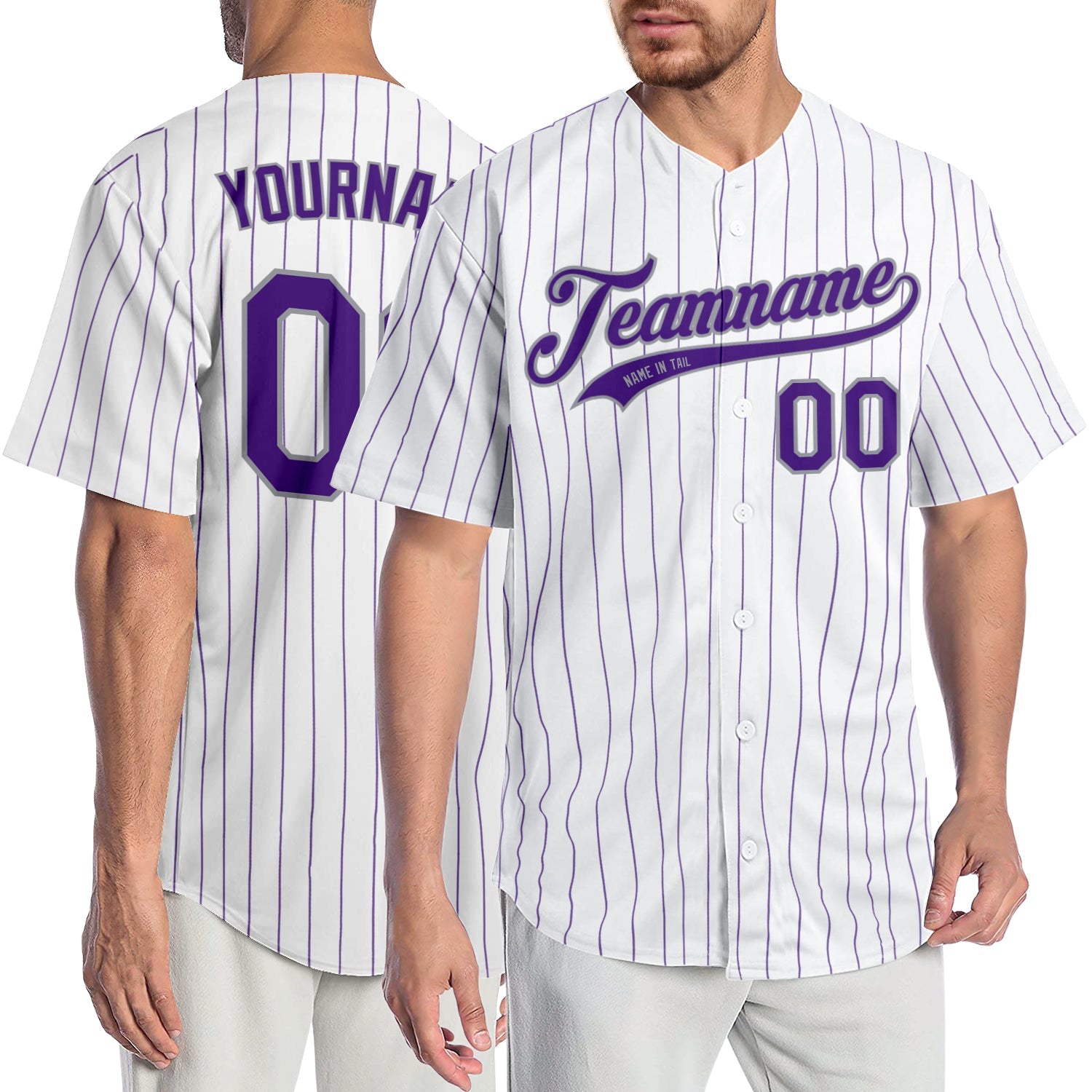 Custom White Purple Pinstripe Purple-Gray Authentic Baseball Jersey