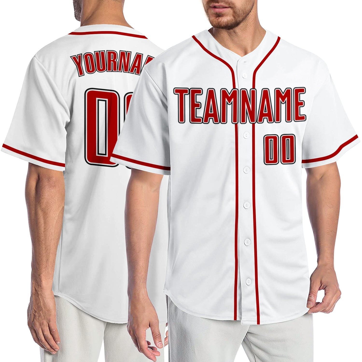 Custom White Red-Black Authentic Baseball Jersey