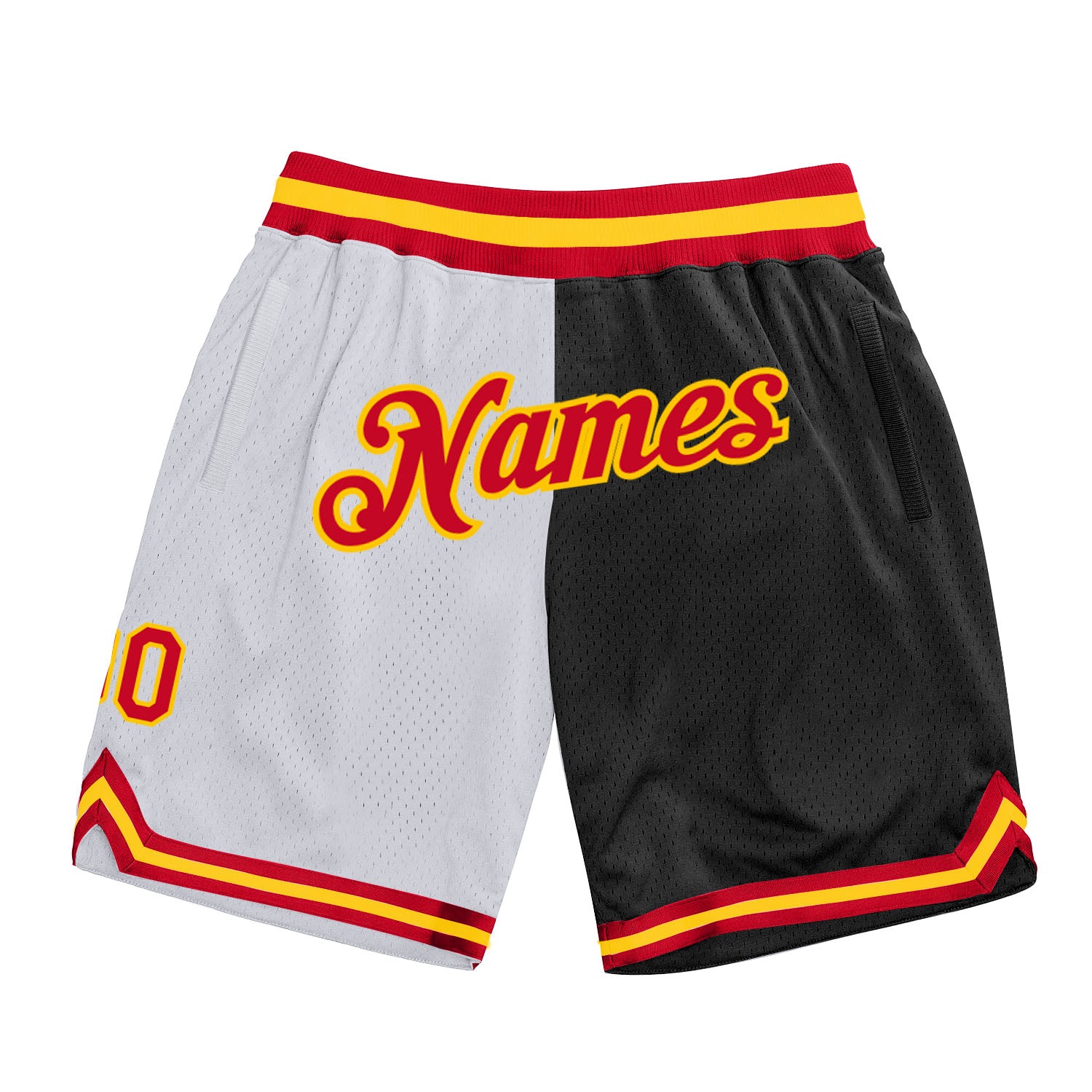 Custom White Red-Black Authentic Throwback Split Fashion Basketball Shorts