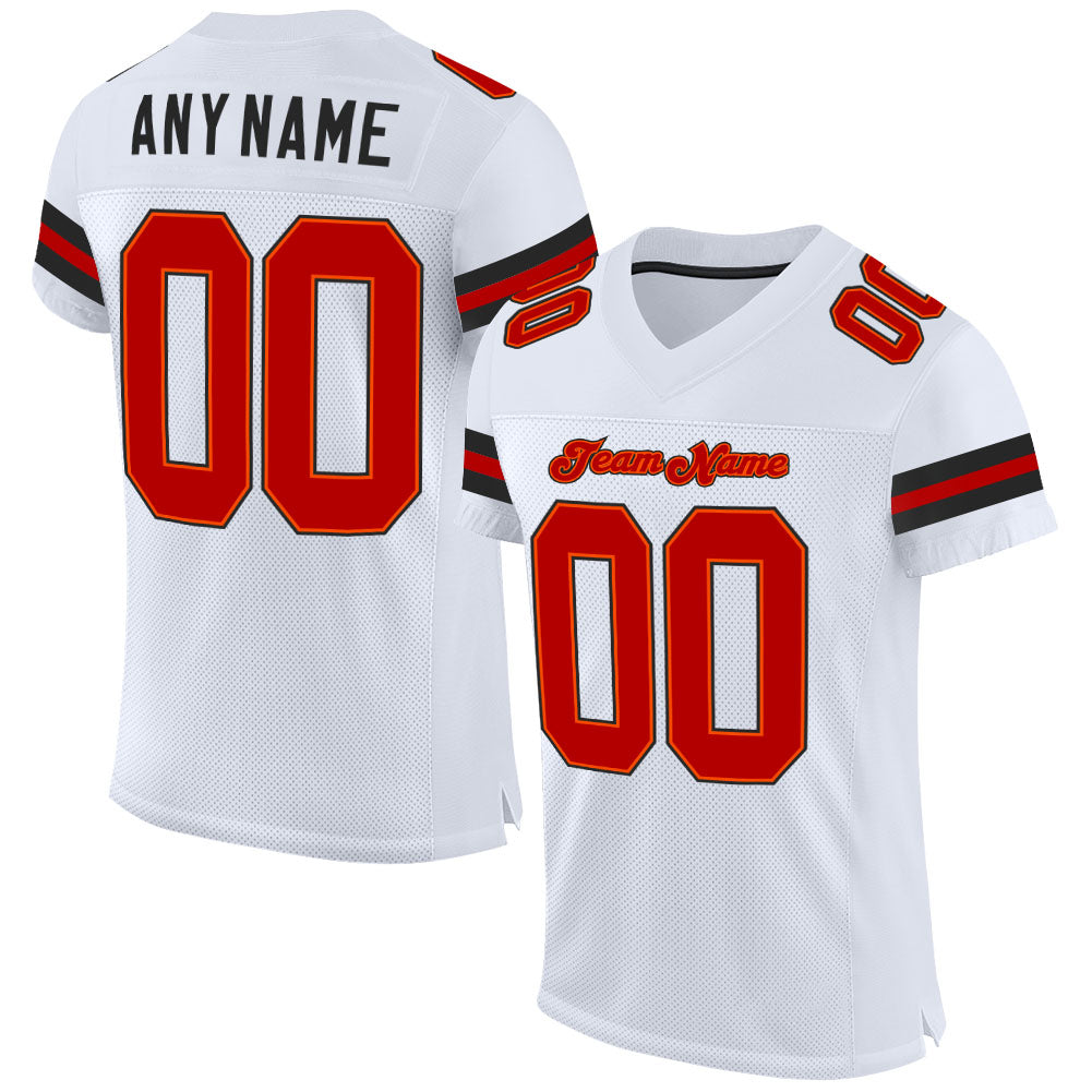 Custom White Red-Black Mesh Authentic Football Jersey