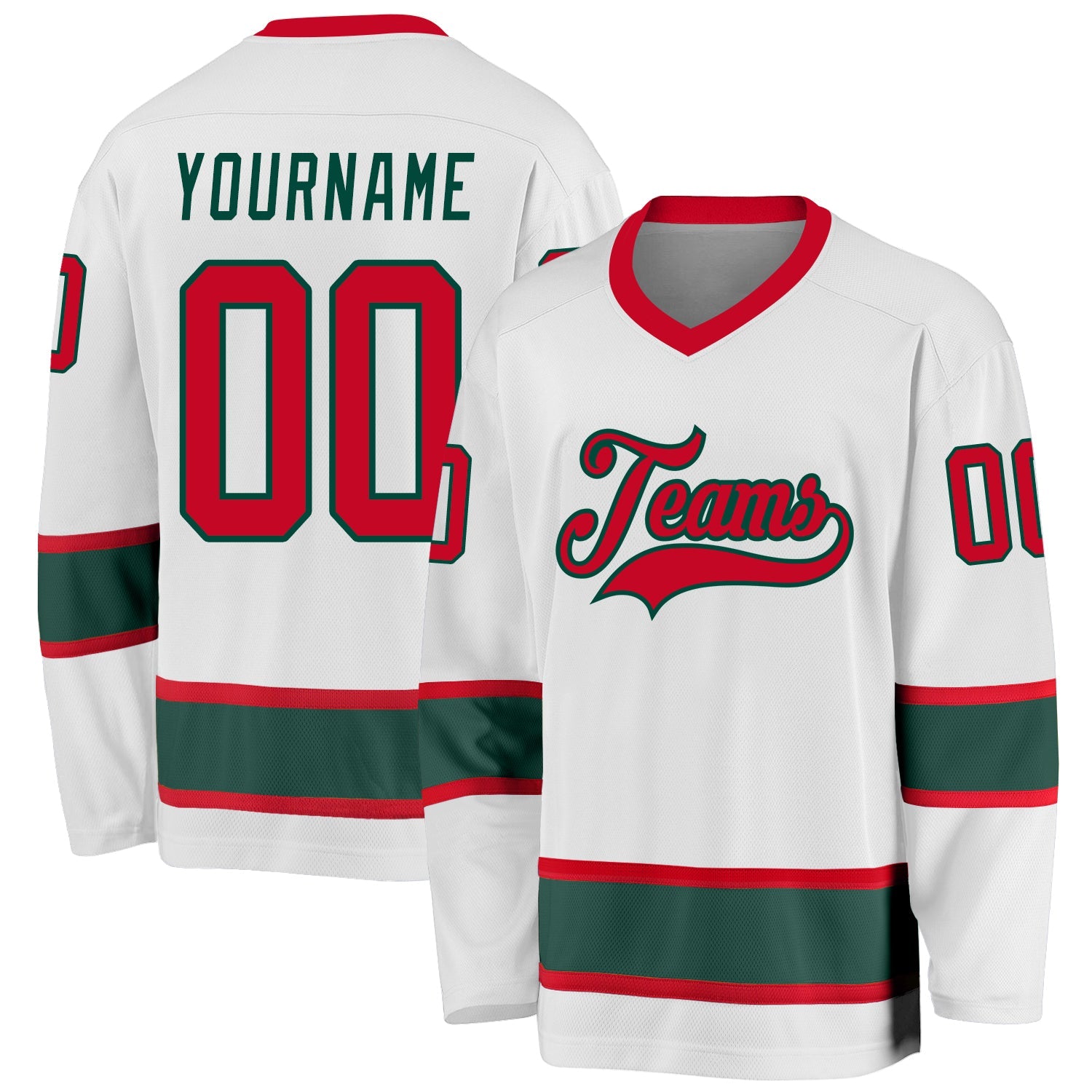 Custom White Red-Green Hockey Jersey