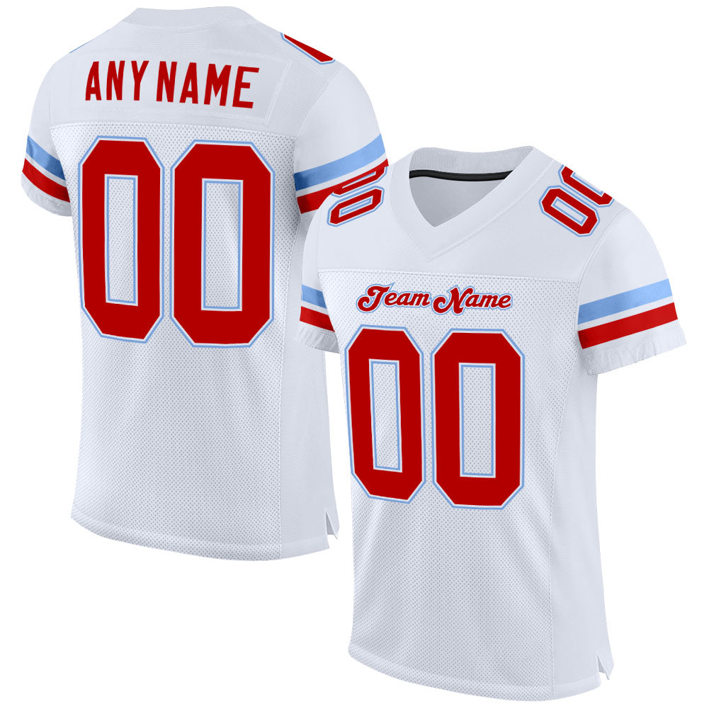 Custom White Red-Light Blue Mesh Authentic Football Jersey