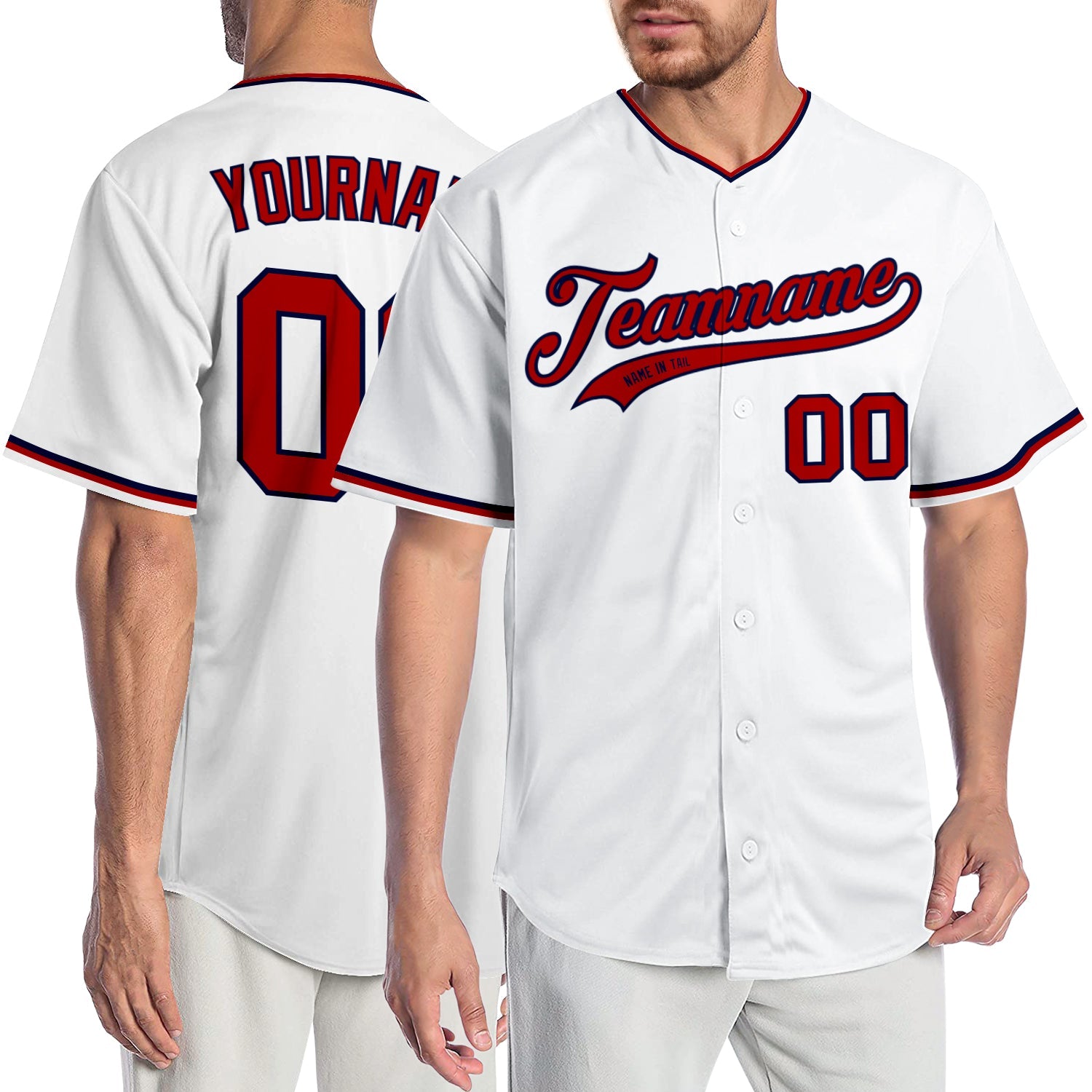 Custom White Red-Navy Authentic Baseball Jersey