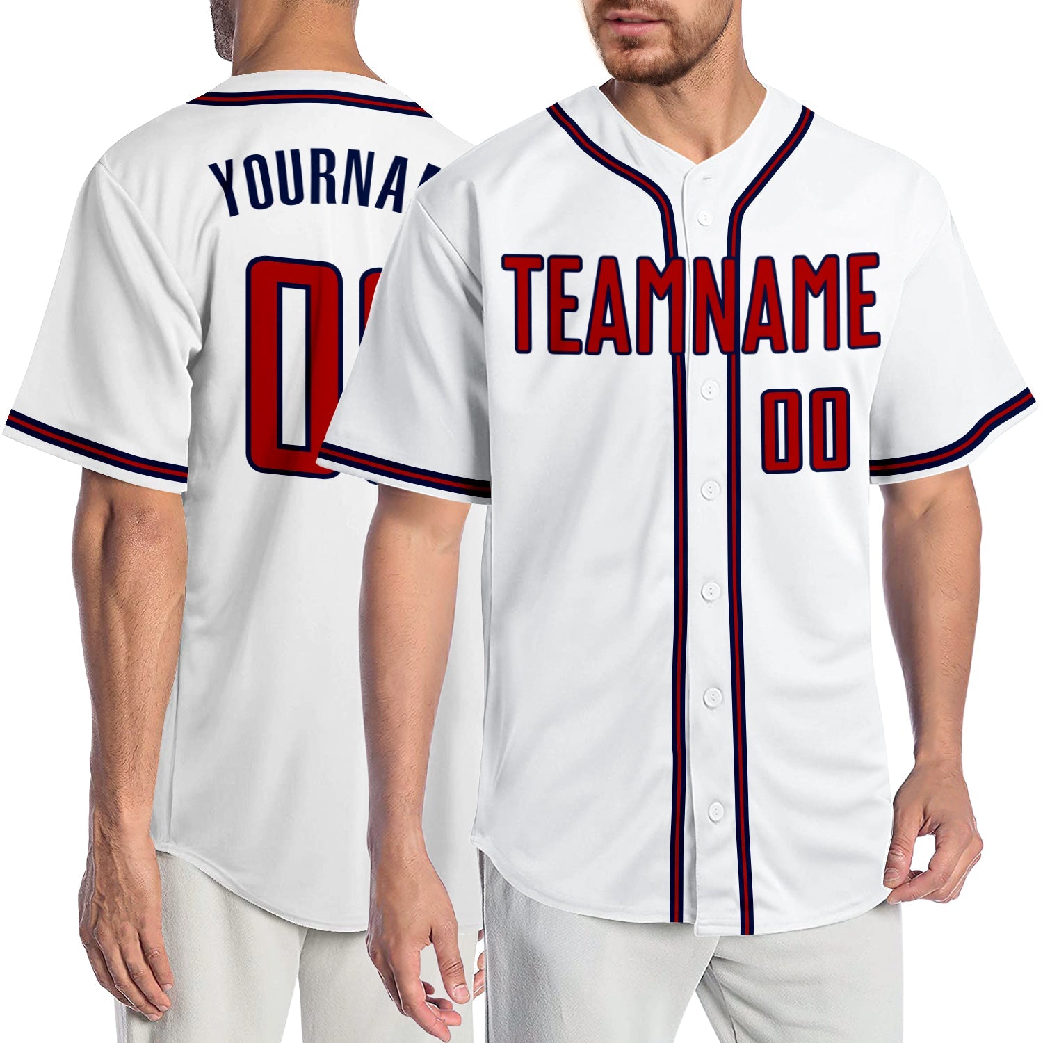 Custom White Red-Navy Authentic Baseball Jersey