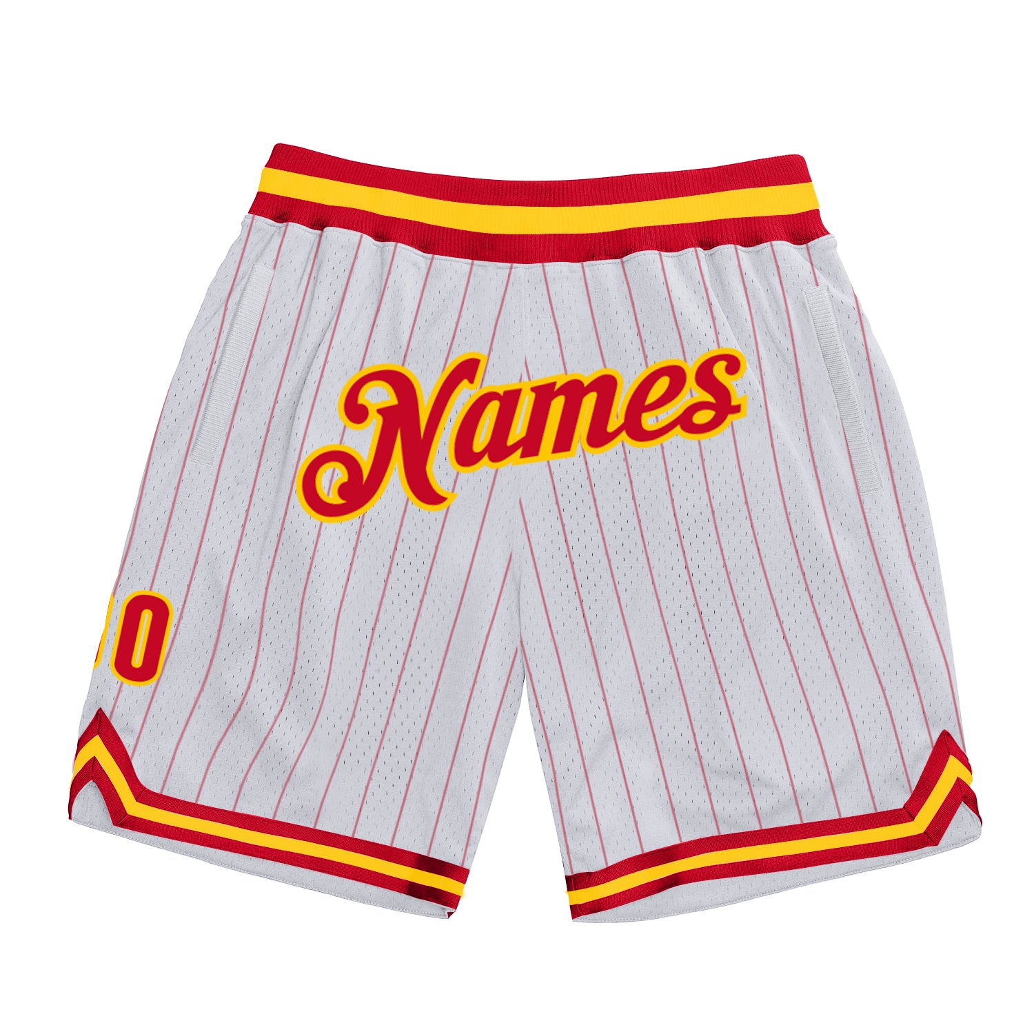 Custom White Red Pinstripe Red-Gold Authentic Basketball Shorts