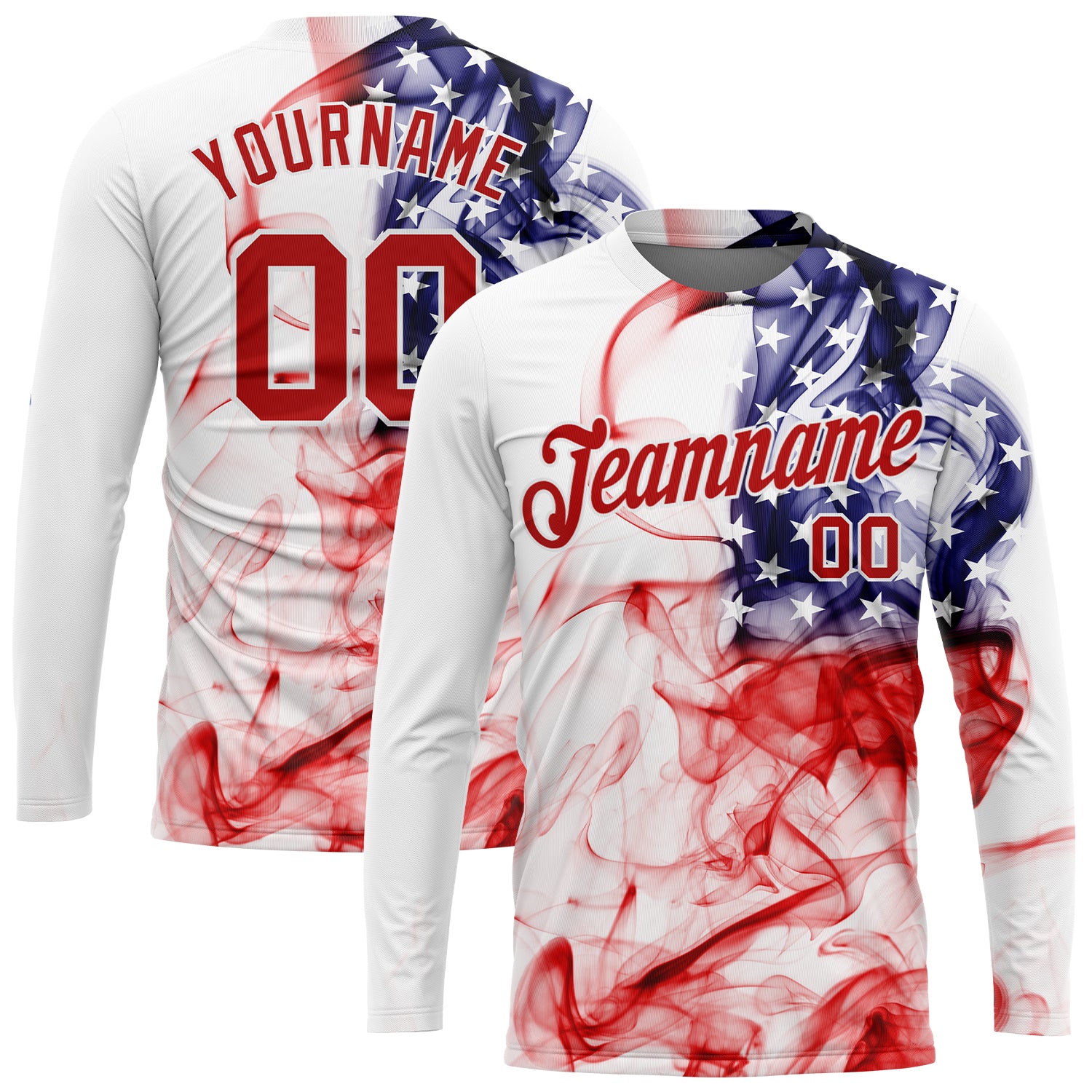 Custom White Red-Royal American Flag Fashion 3D Long Sleeve Performance T-Shirt