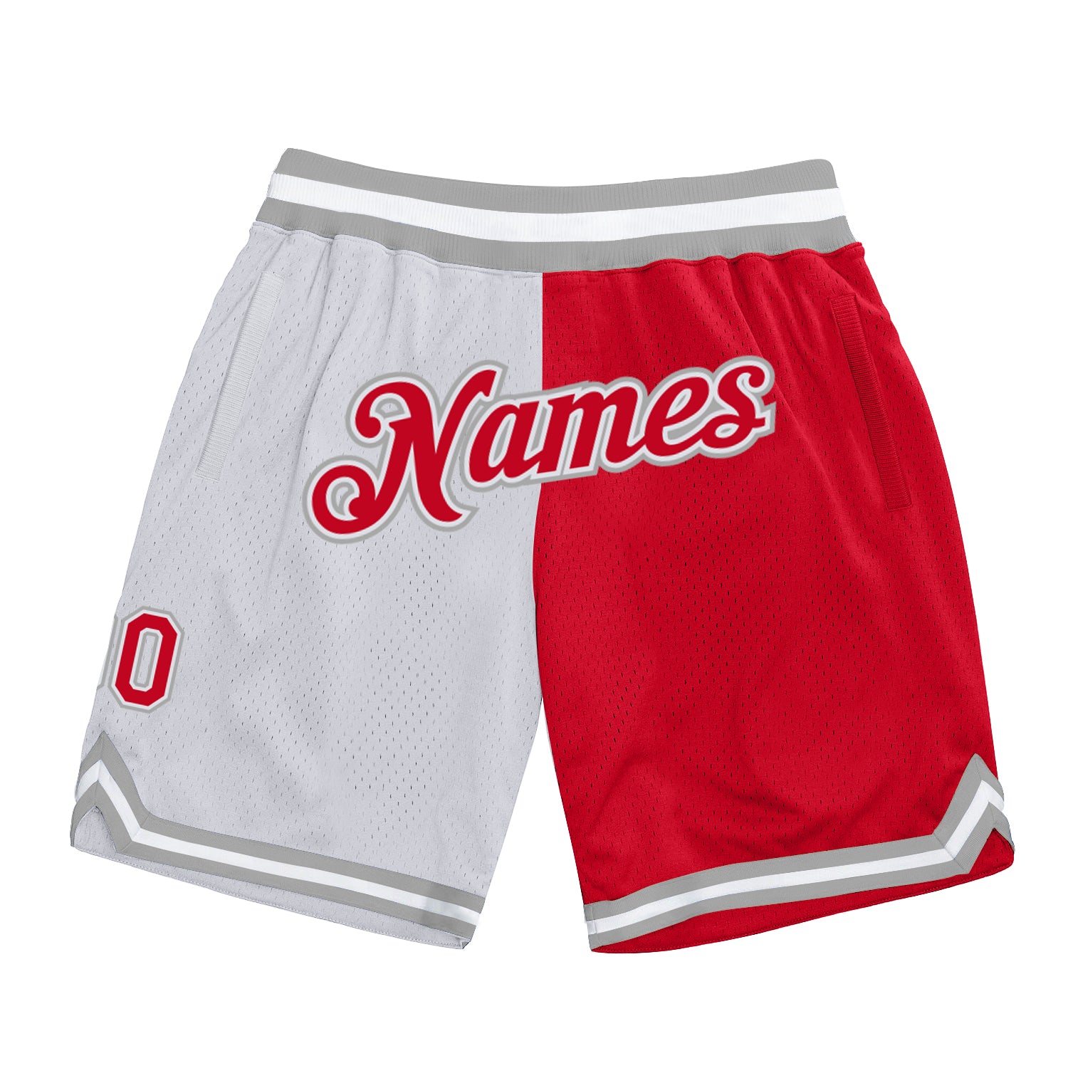 Custom White Red-Silver Gray Authentic Throwback Split Fashion Basketball Shorts