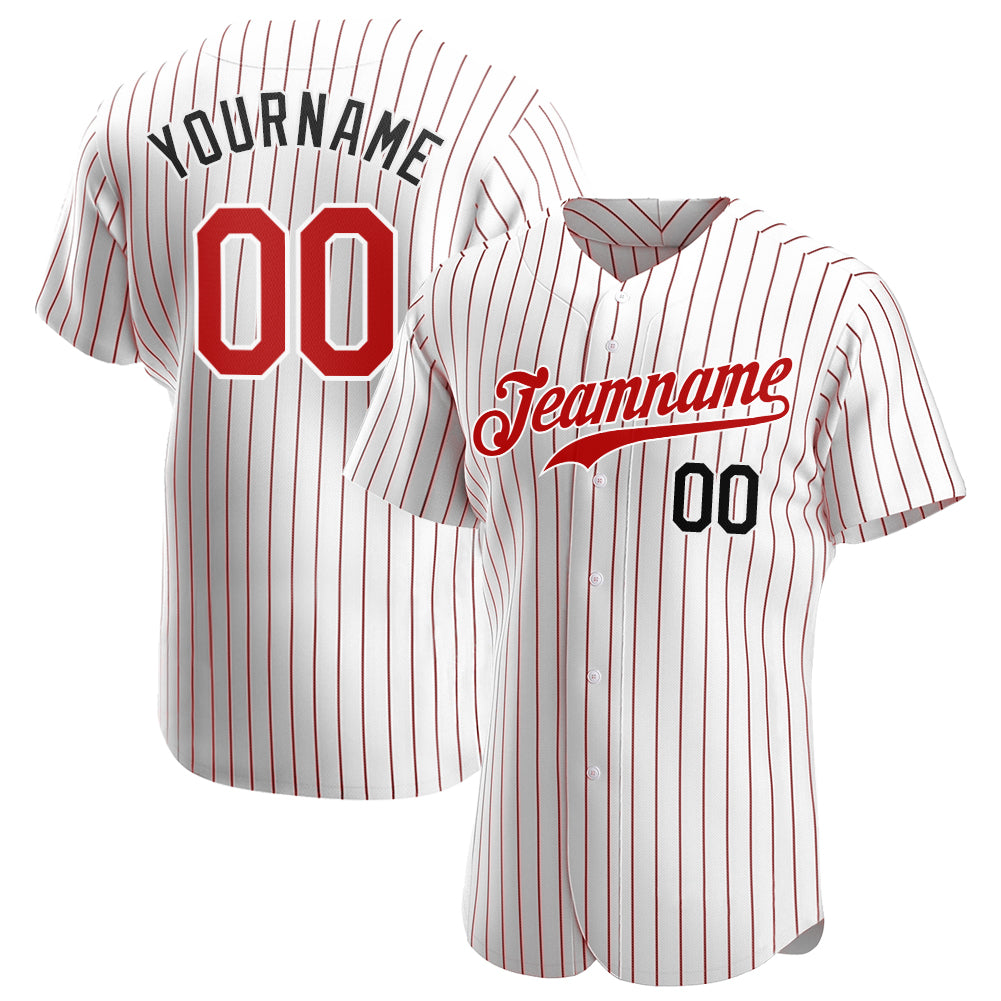 Custom White Red Pinstripe Red-Black Authentic Baseball Jersey