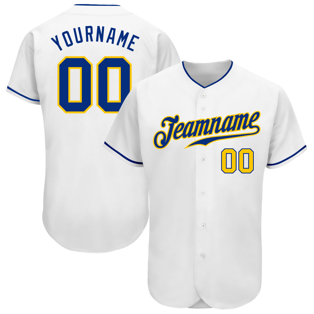 Custom White Royal-Gold Authentic Baseball Jersey