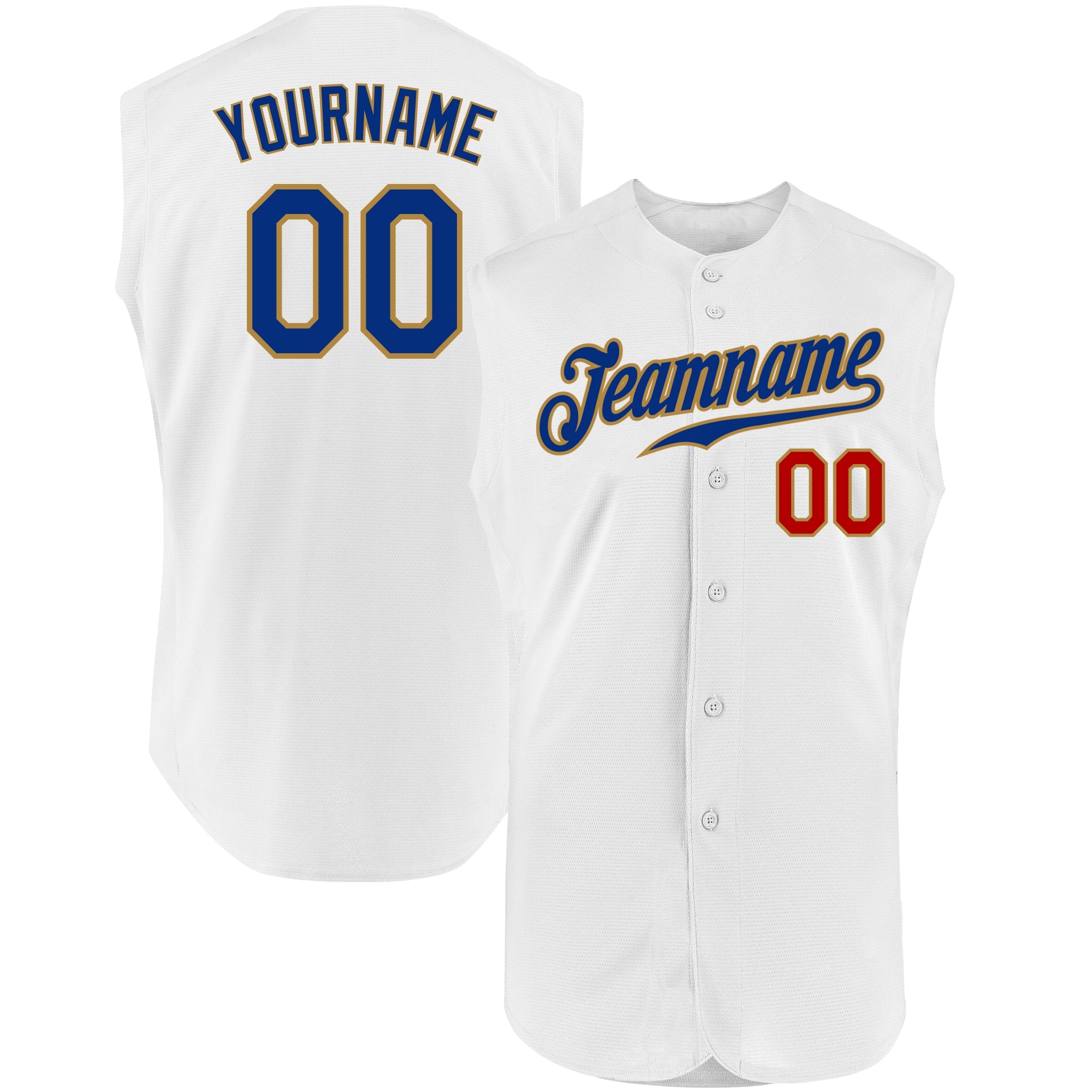 Custom White Royal-Old Gold Authentic Sleeveless Baseball Jersey