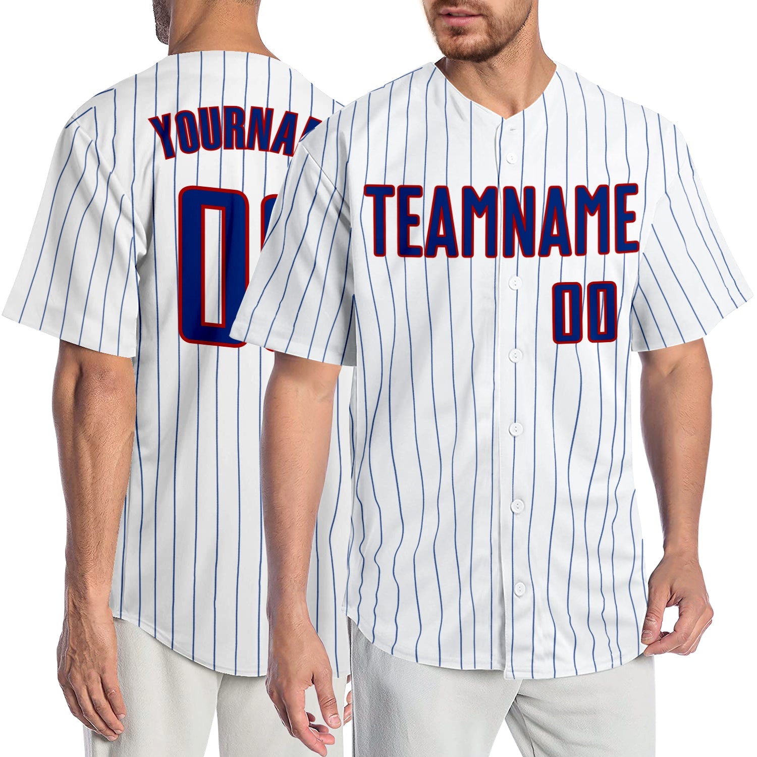 Custom White Royal Pinstripe Royal-Red Authentic Baseball Jersey