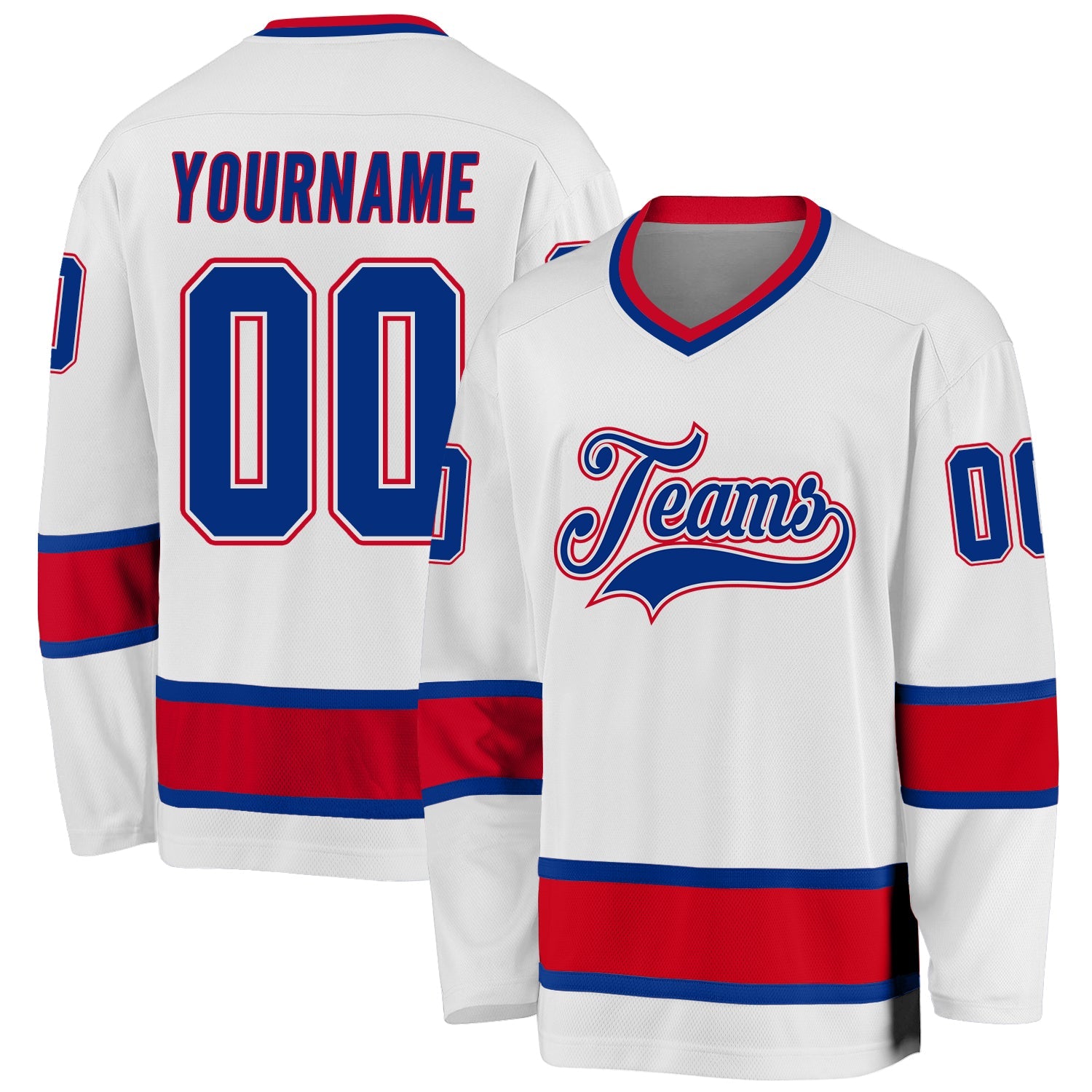 Custom White Royal-Red Hockey Jersey