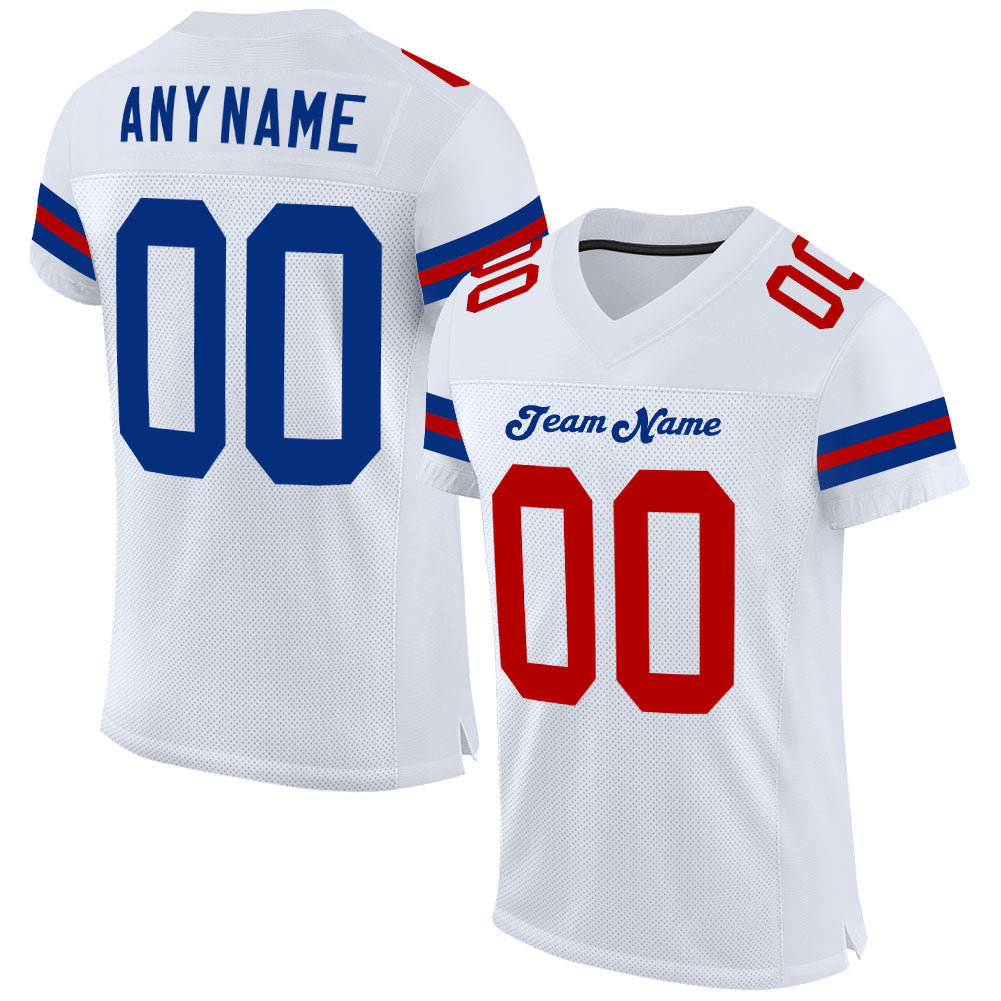 Custom White Royal-Red Mesh Authentic Football Jersey