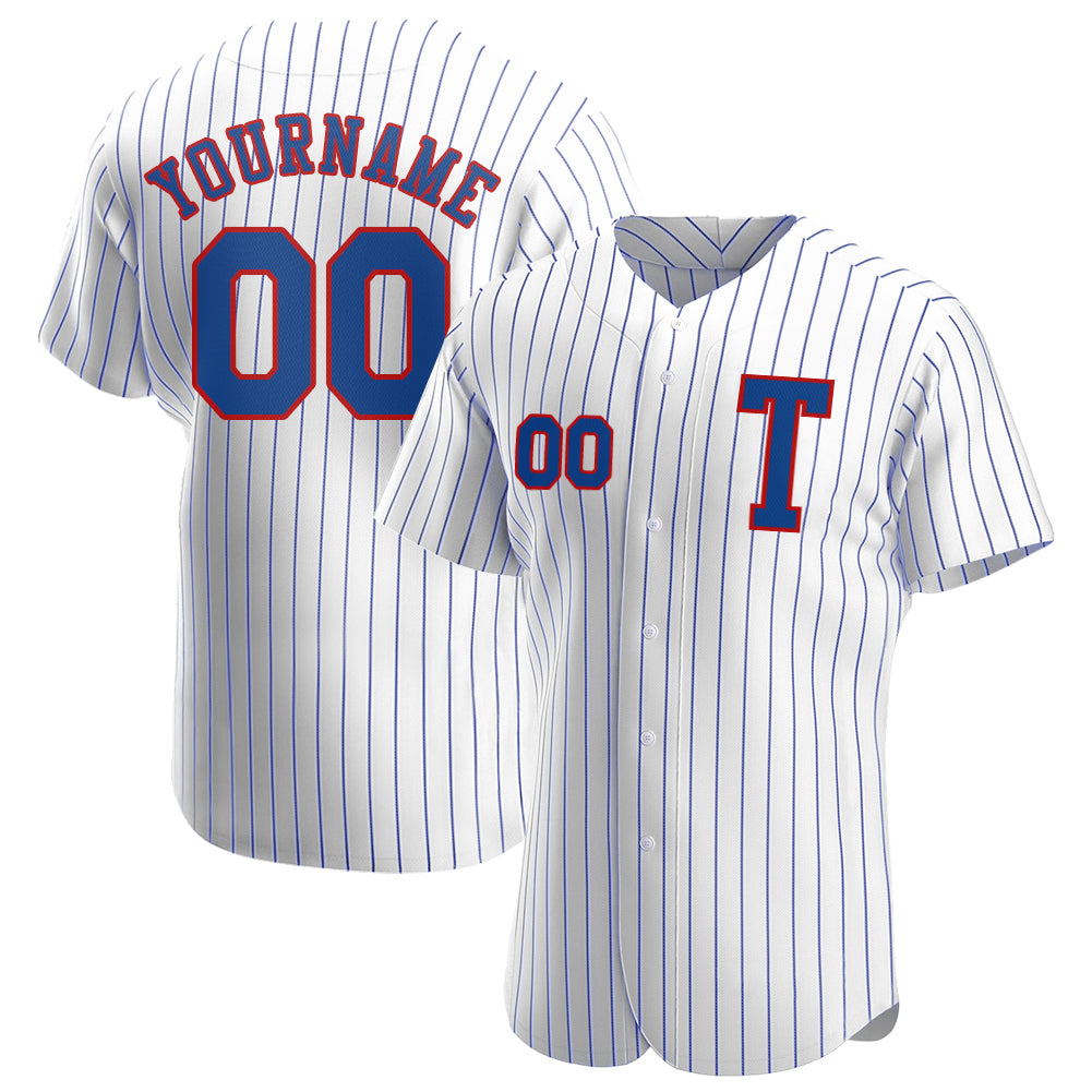 Custom White Royal Pinstripe Royal-Red Authentic Baseball Jersey