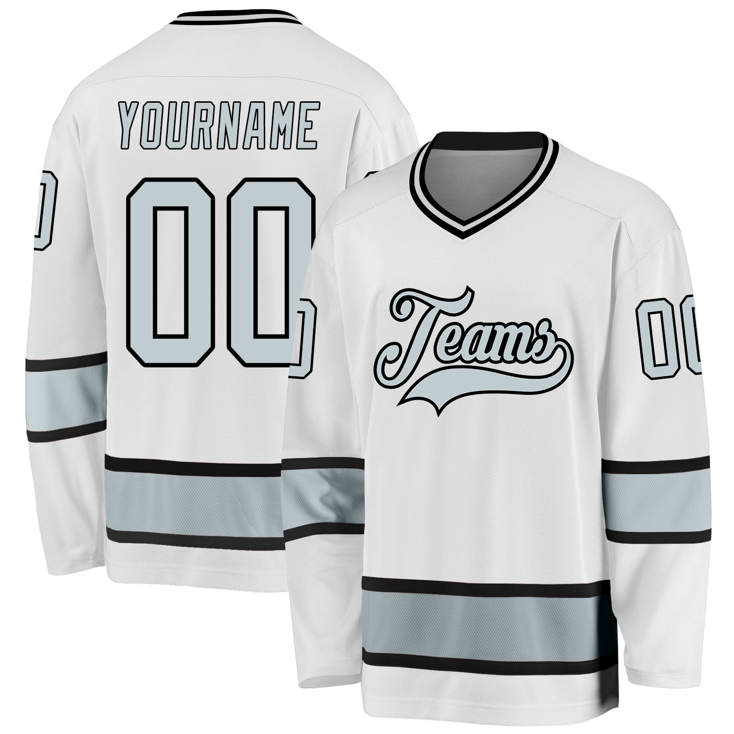 Custom White Silver-Black Hockey Jersey