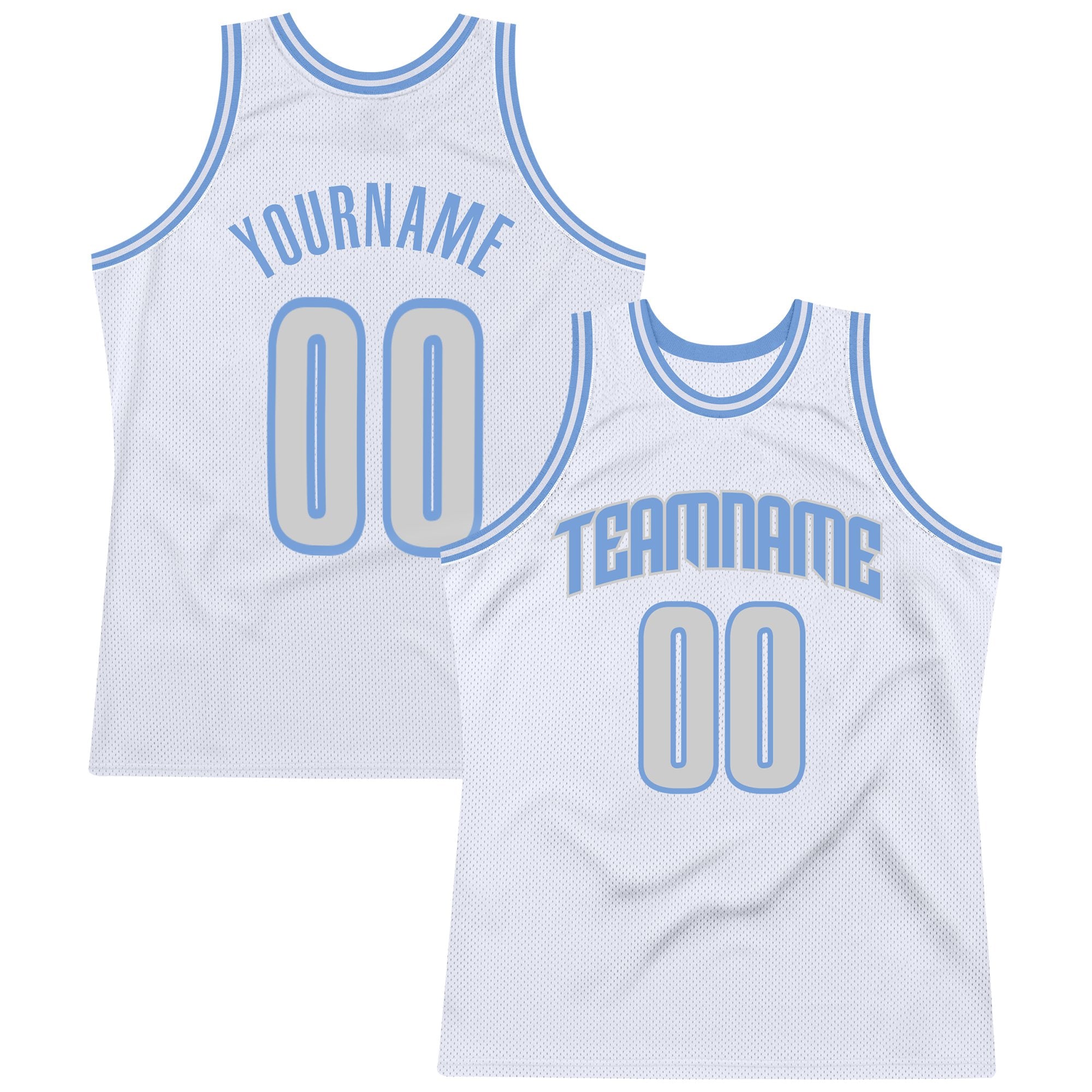 Custom White Silver Gray-Light Blue Authentic Throwback Basketball Jersey