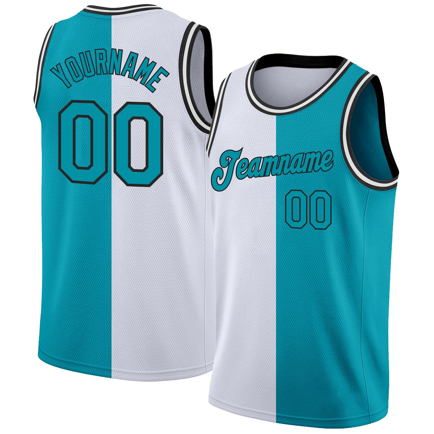 Custom White Teal-Black Authentic Split Fashion Basketball Jersey