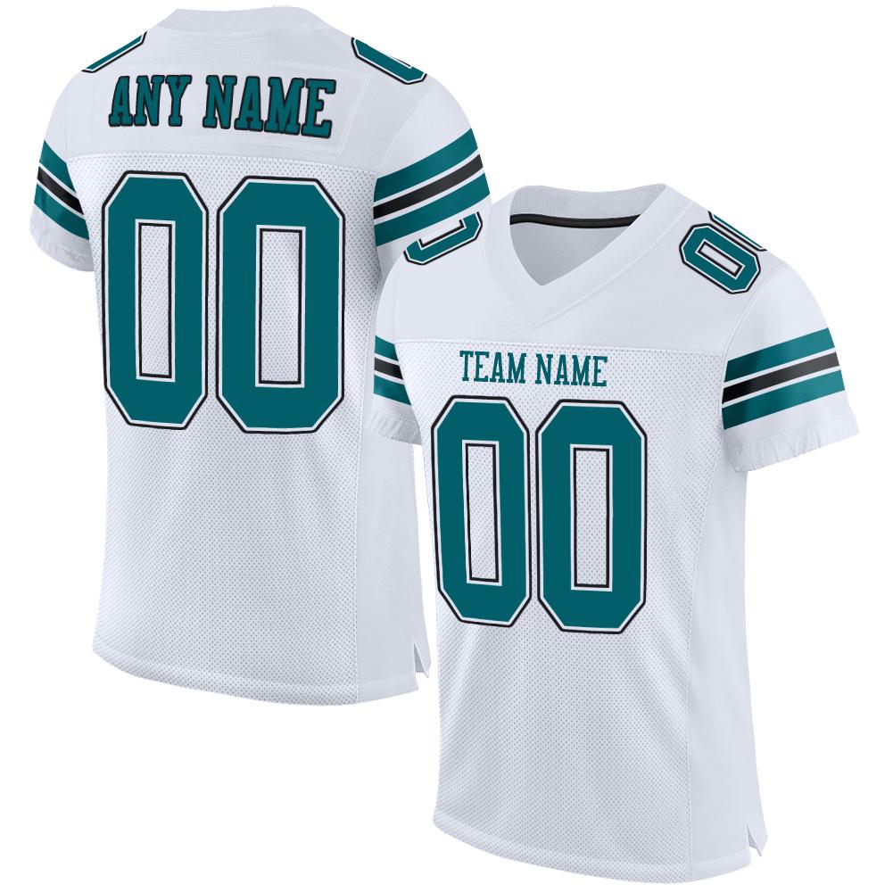 Custom White Teal-Black Mesh Authentic Football Jersey