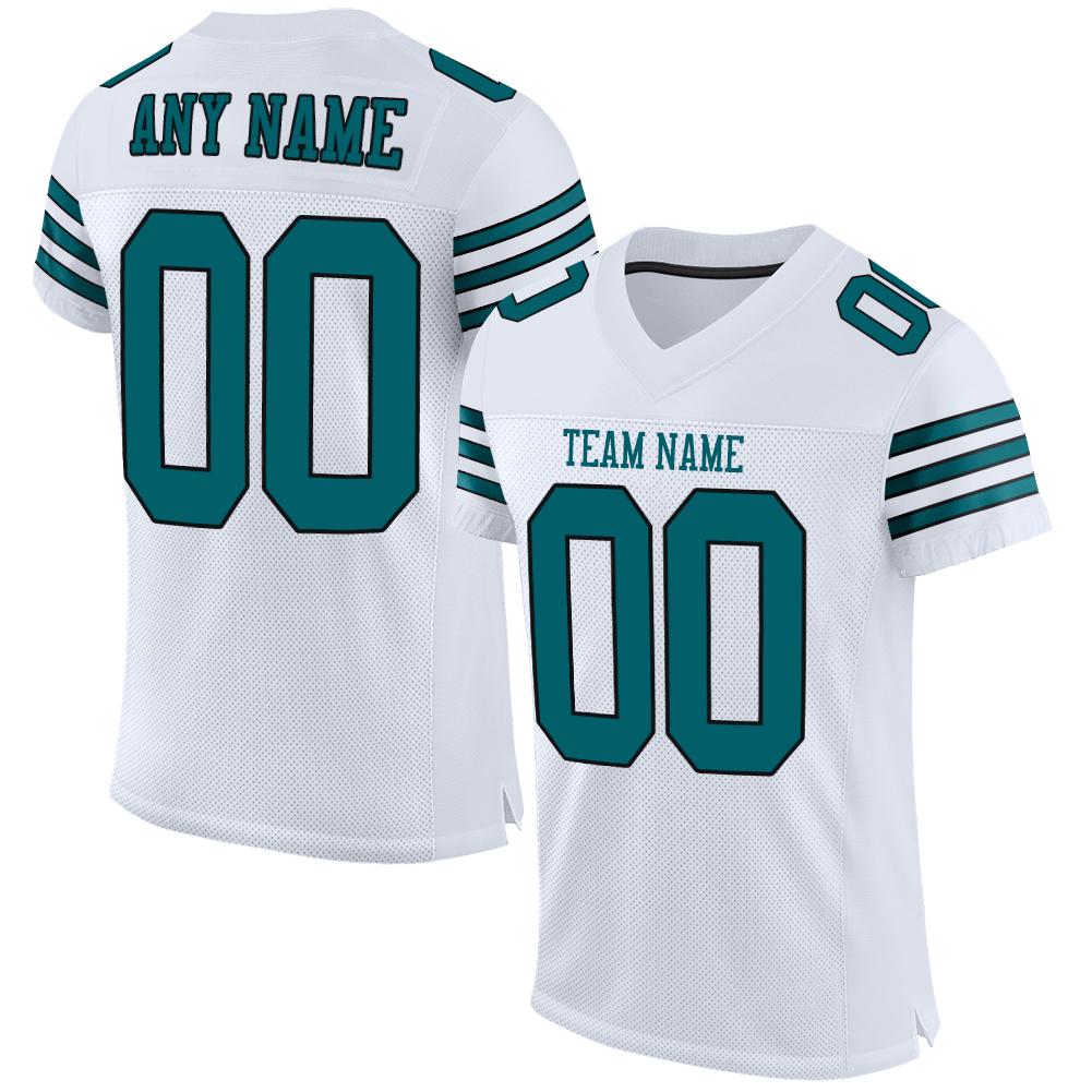 Custom White Teal-Black Mesh Authentic Football Jersey