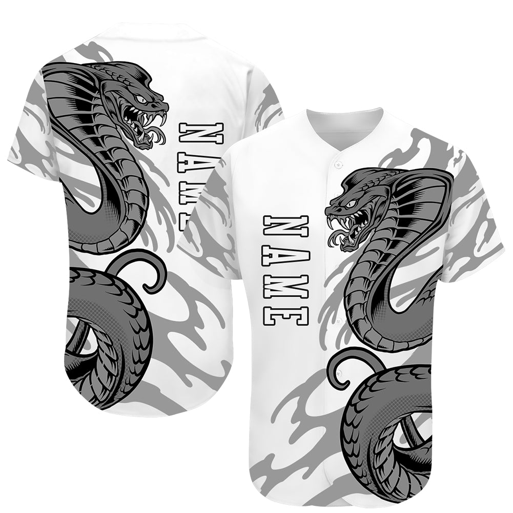 Custom White White-Black 3D Snake Authentic Baseball Jersey