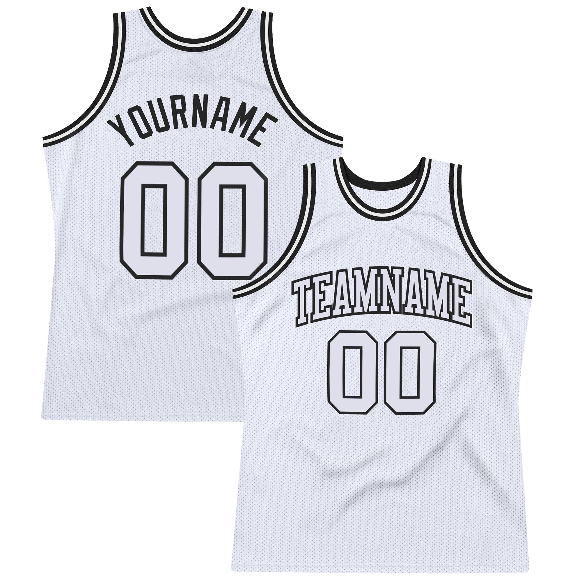 Custom White White-Black Authentic Throwback Basketball Jersey