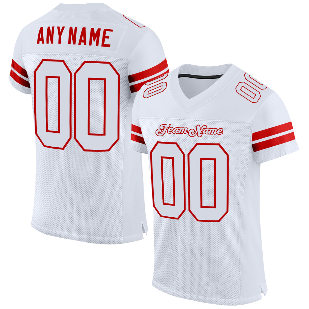 Custom White White-Red Mesh Authentic Football Jersey